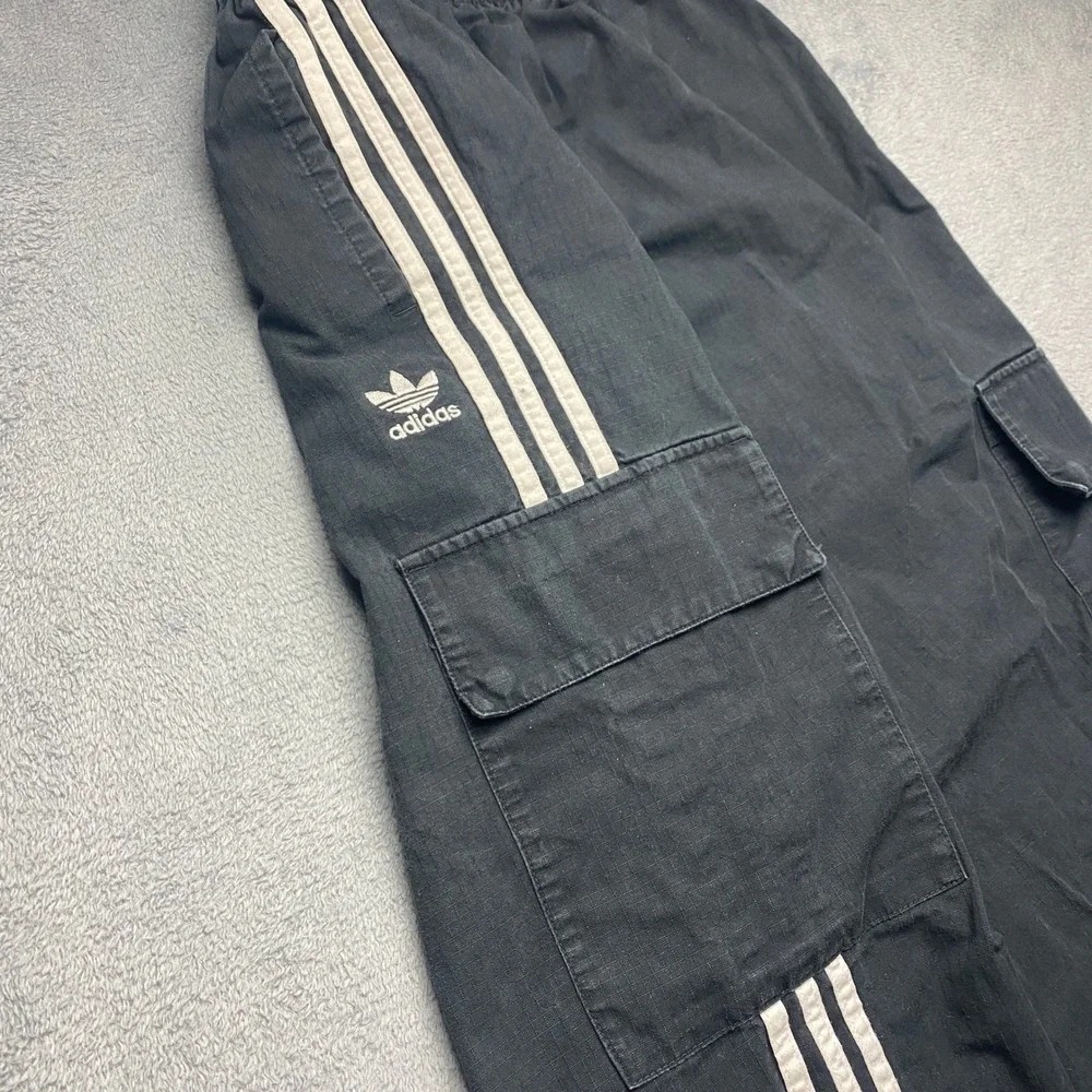 Adidas Originals Pants Mens Small Ripstop Cargo Black White 3 Stripe Trefoil